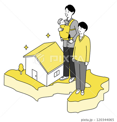静岡県と若い家族・家のイラスト、ベクター	 120344065