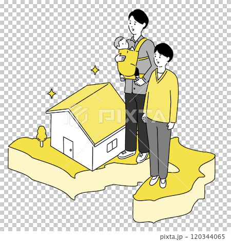 静岡県と若い家族・家のイラスト、ベクター	 120344065