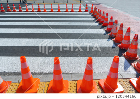 Road Cone, Construction Cone, Red Plastic Warning Sign, Road Witches' Hat, Channelizing Cone on Street 120344166