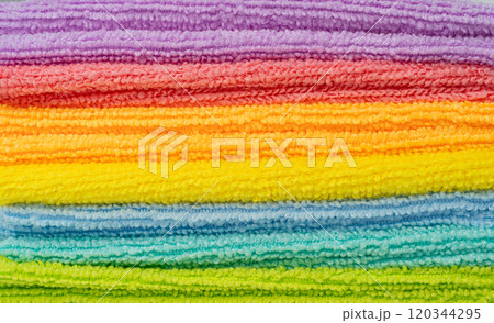 Cleaning cloth macro texture background. Wipe rag pattern, cleaning microfiber towel banner, wiping napkin 120344295