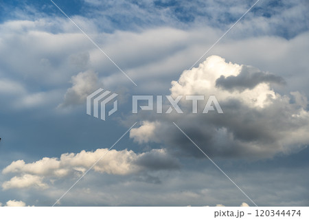 Blue Sky with White Clouds, Sunny Cloudy Sky Texture Background, Fluffy Clouds Pattern, Sunny Cumulus Blue Sky with White Clouds, Sunny Cloudy Sky Texture Background, Fluffy Clouds Pattern, Sunny Cumulus 120344474