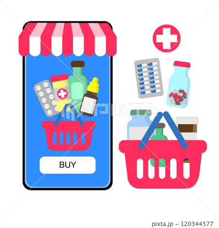ONLINE PHARMACY Buying medicines by phone Modern technologies Vector Illustration ONLINE PHARMACY Buying medicines by phone Modern technologies Vector Illustration 120344577