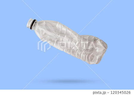 recycled plastic bottle isolated on blue background recycled plastic bottle isolated on blue background 120345026
