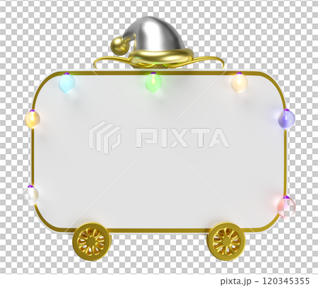 3d billboards with clear glass lantern garlands isolated. merry christmas, festive new year concept, 3d render illustration 120345355