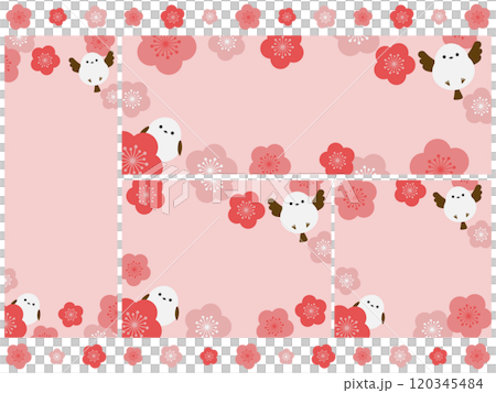 かわいいシマエナガと梅の花の背景4種セット 120345484