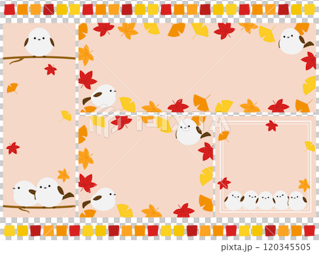 かわいいシマエナガと紅葉の背景4種セット かわいいシマエナガと紅葉の背景4種セット 120345505