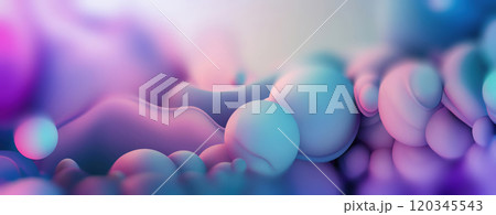 Soft, colorful orbs float gently in a serene setting, blending hues of blue and pink in an otherworldly display. 120345543