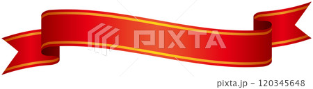 カーブのついたゴールドライン入りグラデーションリボンの単品イラスト6(赤) カーブのついたゴールドライン入りグラデーションリボンの単品イラスト6(赤) 120345648