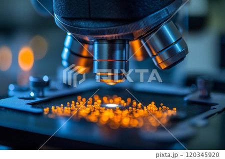 Microscope in laboratory. Science, chemistry, biology and medicine concept 120345920