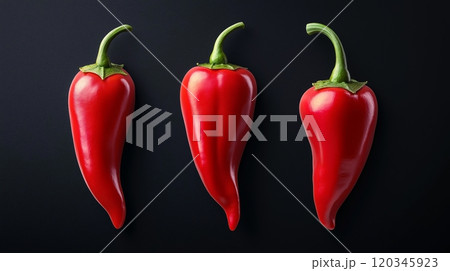 three red small hot peppers on a dark background 120345923