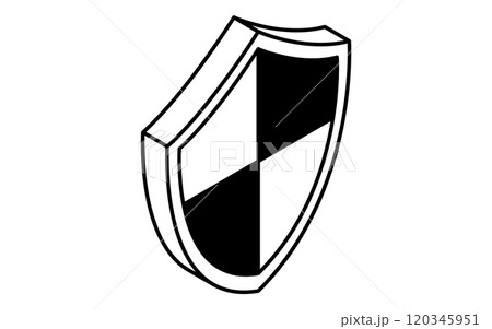 セキュリティの盾、防犯とホームセキュリティの白黒アイソメアイコン 120345951