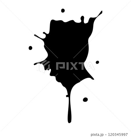 Ink blot. Abstract stain with drops and splashes. Black paint splatter. Vector illustration isolated on a white background. Liquid dirty inkblot. Grunge texture. Design element Ink blot. Abstract stain with drops and splashes. Black paint splatter. Vector illustration isolated on a white background. Liquid dirty inkblot. Grunge texture. Design element 120345997