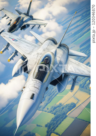 Fighter jet. Two planes fighting in the air 120346870