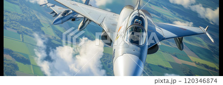 Fighter jet. Two planes fighting in the air Fighter jet. Two planes fighting in the air 120346874