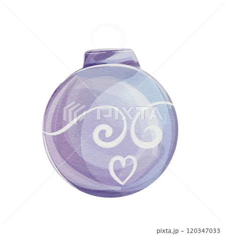 Watercolor Christmas blue ball, isolated. For the decoration of postcards, New Year posters, advertising 120347033
