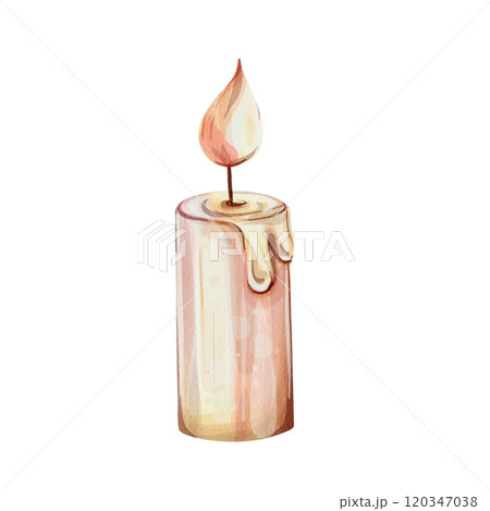 Watercolor christmas candle with fir. Hand painted for invitation and wedding card, save the date, celebration, anniversary, birthday, party, event, holiday and print 120347038
