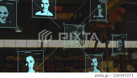 Image of biometric photos data processing over warehouse Image of biometric photos data processing over warehouse 120347271