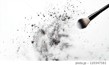 Dynamic makeup brush close-up: artistic cosmetic powder movement Dynamic makeup brush close-up: artistic cosmetic powder movement 120347381
