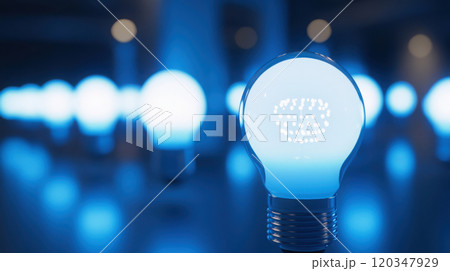 Illuminated led bulbs with glowing filaments for modern interior lighting design 120347929
