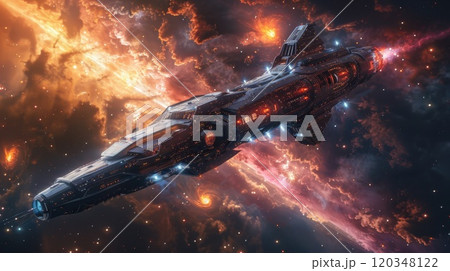 Futuristic spaceship in outer space. The future and commercial tourism 120348122