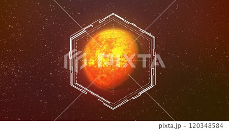 Image of scanning over planet on sky with stars 120348584