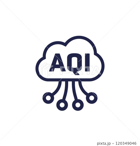 Air quality index, AQI icon on white Air quality index, AQI icon on white 120349046