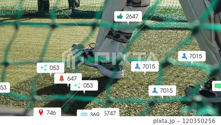 Image of digital data processing over cricket player on field 120350256