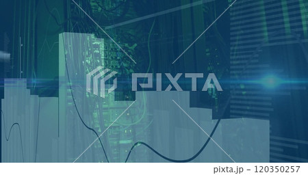 Image of financial data processing with light trails over server room Image of financial data processing with light trails over server room 120350257