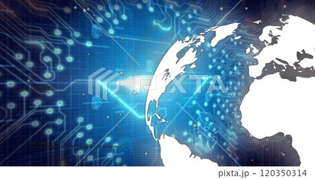 Image of bitcoin icon, data processing over globe 120350314