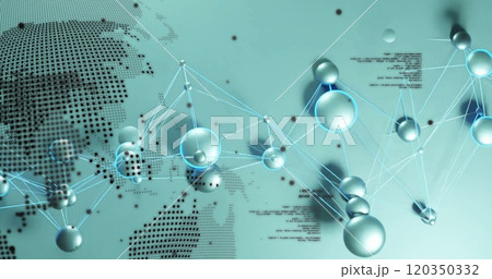 Image of network of connections over globe and data processing 120350332