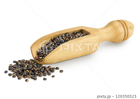 black quinoa in wooden scoop isolated on white background black quinoa in wooden scoop isolated on white background 120350523