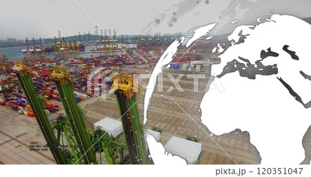 Image of data processing with globe over shipping yard 120351047