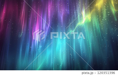 A mesmerizing display of the Northern Lights reflecting on a serene lake with a forest silhouette. Generate AI A mesmerizing display of the Northern Lights reflecting on a serene lake with a forest silhouette. Generate AI 120351396