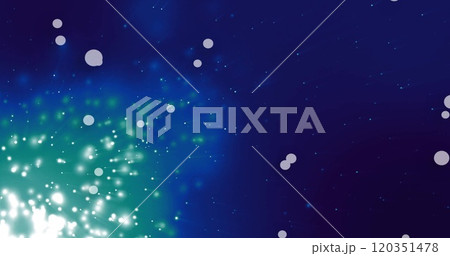 Glowing particles and light bursts image over dark blue background Glowing particles and light bursts image over dark blue background 120351478