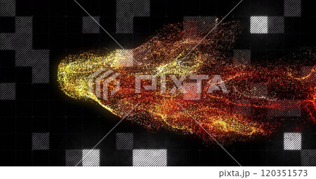 Image of red spots over data processing on black background Image of red spots over data processing on black background 120351573