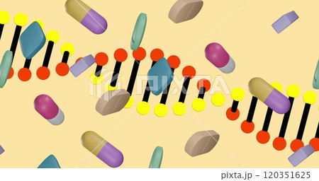 Image of pills medication over dna strand spinning 120351625