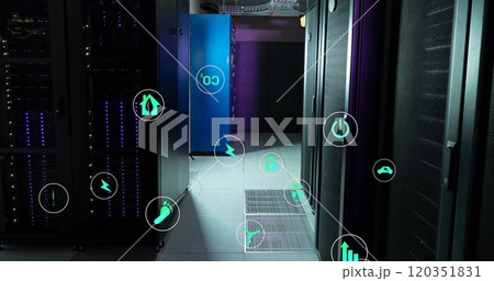 Image of ecology icons over server room 120351831