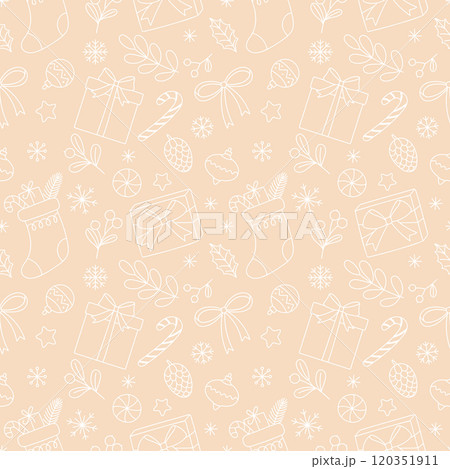 Merry Christmas Happy New Year seamless background pattern. hand drawn vector illustration in doodle style 120351911