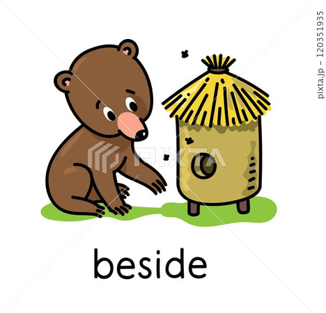 Preposition of place. Bear beside the beehive 120351935