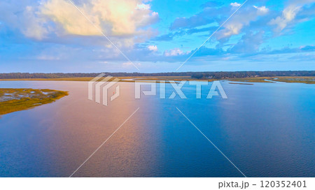 Beautiful sunset view over Isle of Hope at Savannah Georgia - aerial view Beautiful sunset view over Isle of Hope at Savannah Georgia - aerial view 120352401