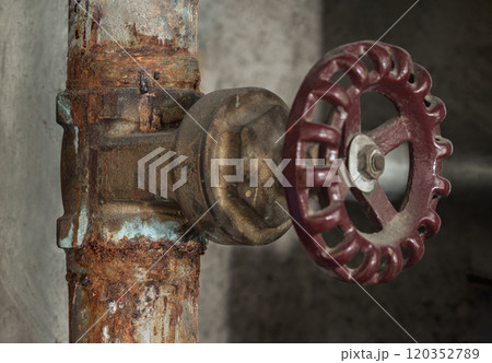 A corroded water supply valve and Old rusty plumbing. A corroded water supply valve and Old rusty plumbing. 120352789