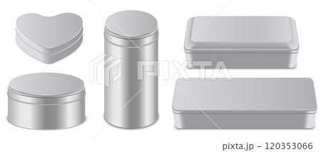 Metal boxes of different shapes realistic mockup 120353066