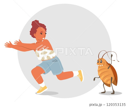 Frightened little girl child escaping cockroach vector illustration Frightened little girl child escaping cockroach vector illustration 120353135