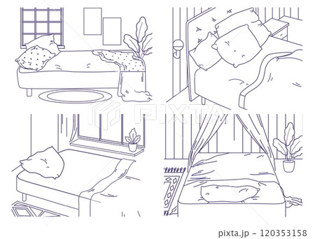 Home bedroom cozy design interior outline set 120353158