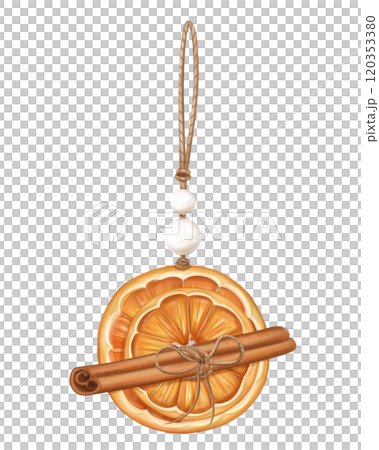 Dried orange slice, cinnamon eco-friendly Christmas tree toys. Hand drawn winter handmade decorations from recyclable material. Sustainable xmas tree. Xmas greeting design. Isolated illustration Dried orange slice, cinnamon eco-friendly Christmas tree toys. Hand drawn winter handmade decorations from recyclable material. Sustainable xmas tree. Xmas greeting design. Isolated illustration 120353380