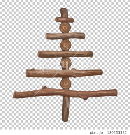 Eco-Friendly and Green Christmas tree from wooden boards. Sustainable xmas tree isolated illustration. Cozy and rustic winter hand made decorations made of eco-friendly materials in minimalist style Eco-Friendly and Green Christmas tree from wooden boards. Sustainable xmas tree isolated illustration. Cozy and rustic winter hand made decorations made of eco-friendly materials in minimalist style 120353382