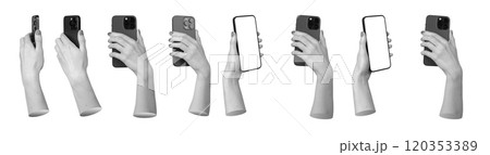 Berlin Germany July 21 2024 Hand holding a smartphone with a blank screen, isolated on a white 120353389
