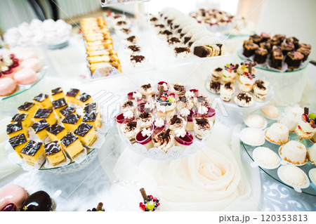Buffet with a variety of delicious sweets, food ideas, celebration Buffet with a variety of delicious sweets, food ideas, celebration 120353813