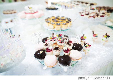 Buffet with a variety of delicious sweets, food ideas, celebration Buffet with a variety of delicious sweets, food ideas, celebration 120353814