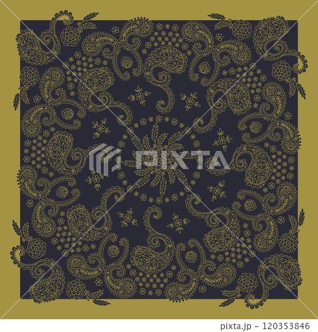Black and gold scarf or bandana design with paisley mandala pattern Black and gold scarf or bandana design with paisley mandala pattern 120353846
